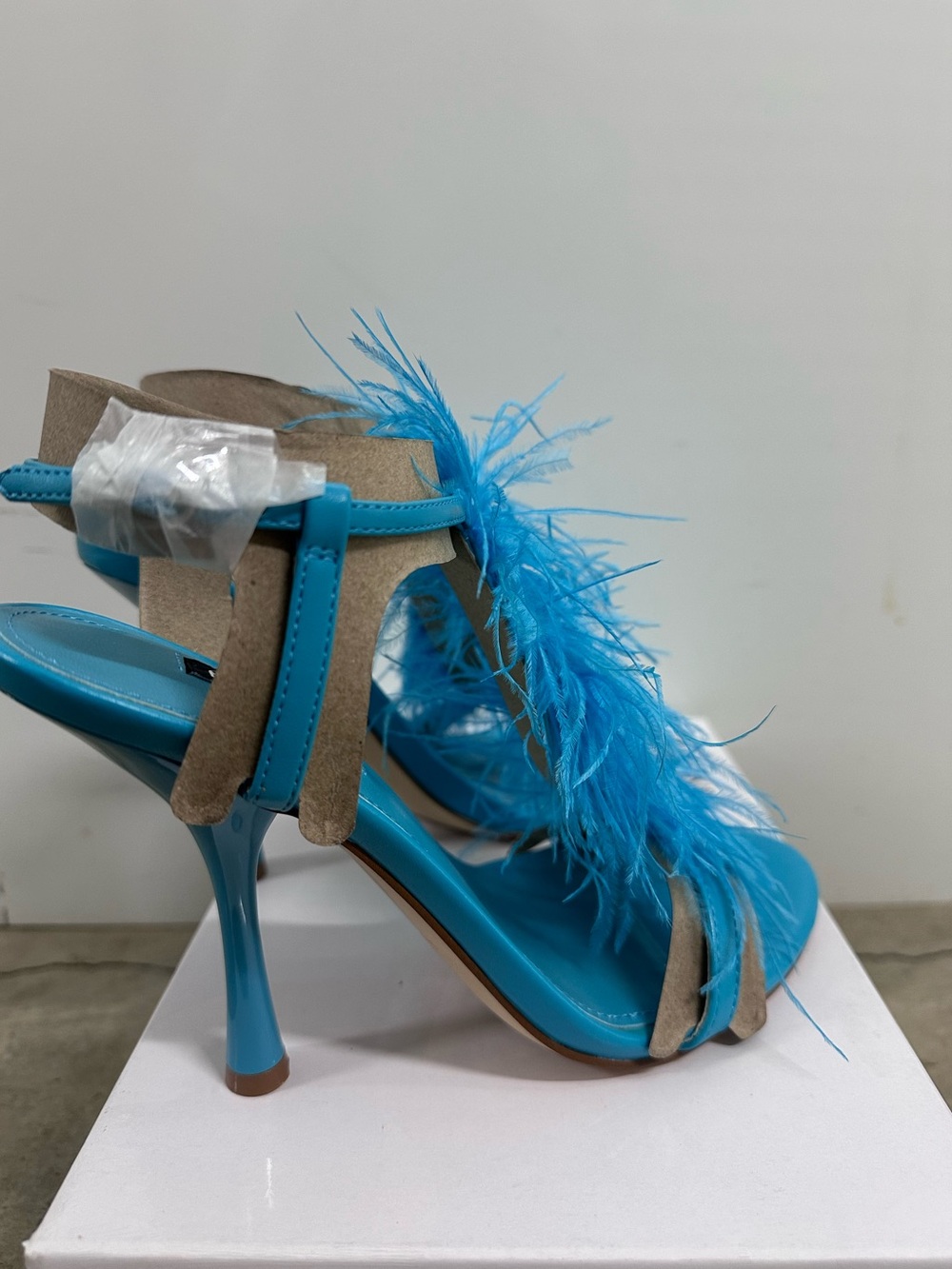 Nine West Turquoise Feather Trim High Heel Sandals - Picture 3 of 4